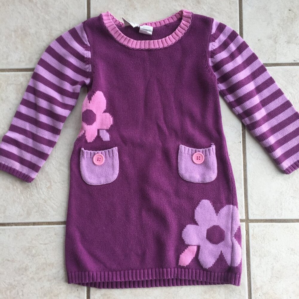 Koala kids purple/pink floral striped long sleeve sweater dress size 48 month 3T